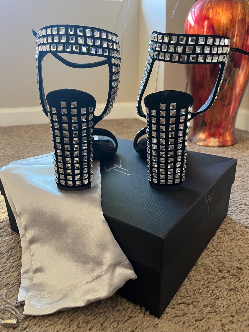 Giuseppe Zanotti Black Crystal-Embellished Block Heels - Picture 4 of 5